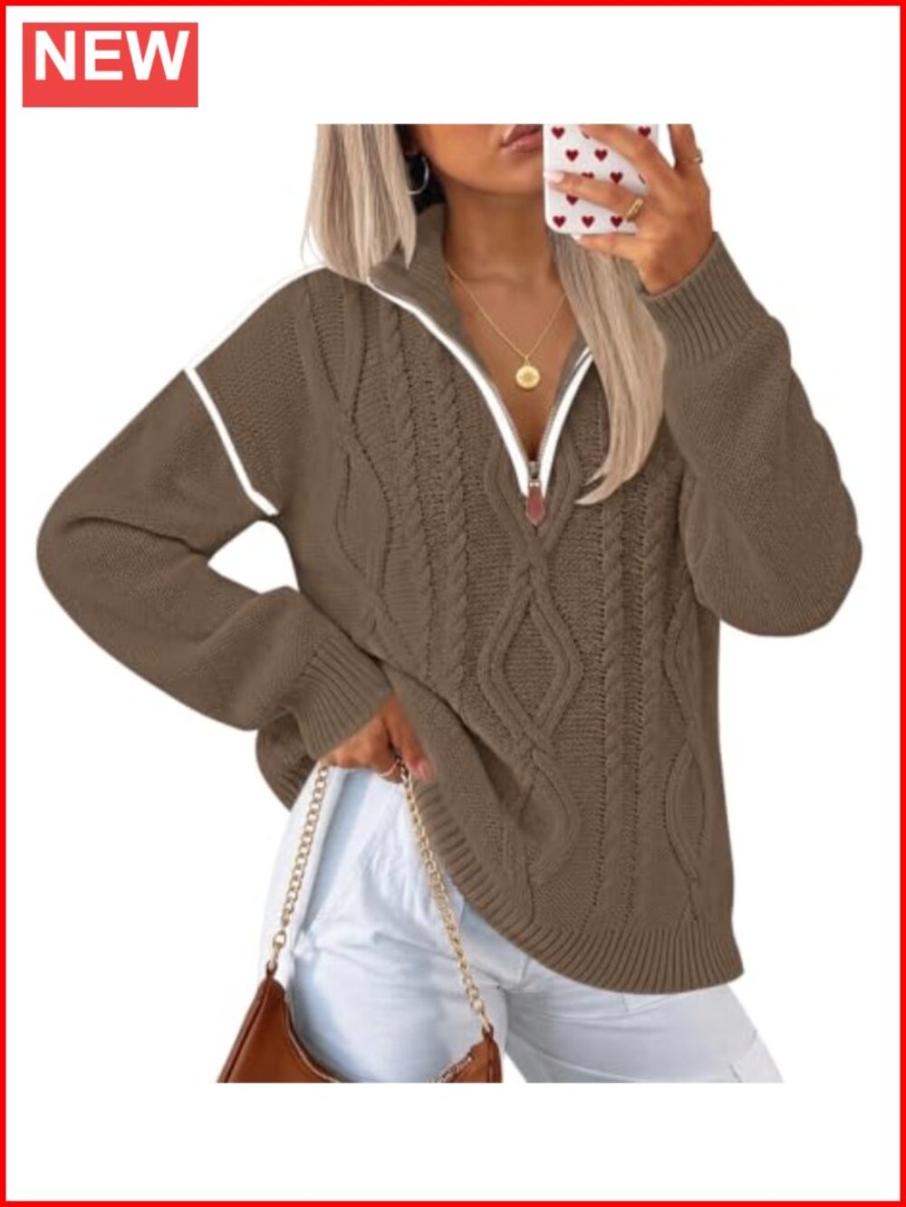 Womens Cable Knit Quarter Zip Pullover Sweater Cotton Blend Long Sleeve